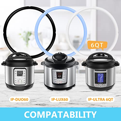 3-Pack 6 Qt Instant Pot Sealing Ring Replacement Gasket - Food-Grade Silicone, blue/black/clear