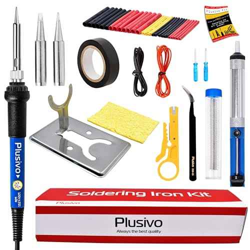 Plusivo Soldering Iron Kit, 60W Adjustable Temperature 200-450¡É 15-in-1, Solder Wire, 2pcs Interchangeable Tips, Desoldering Pump, Portable Fast Heating for Electronics Repair Hobby DIY 120V