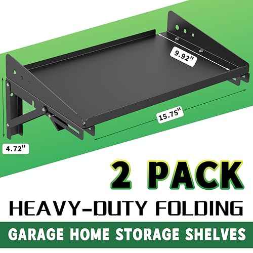ULIBERMAGNET Garage Folding Storage Rack Shelves,100LB Metal Wall Mounted Adjustable Rail Shelf for Garage,Power Tools,Toolbox,Storage Shelves with Lip for Workshop Kitchen Office (2 Pack)