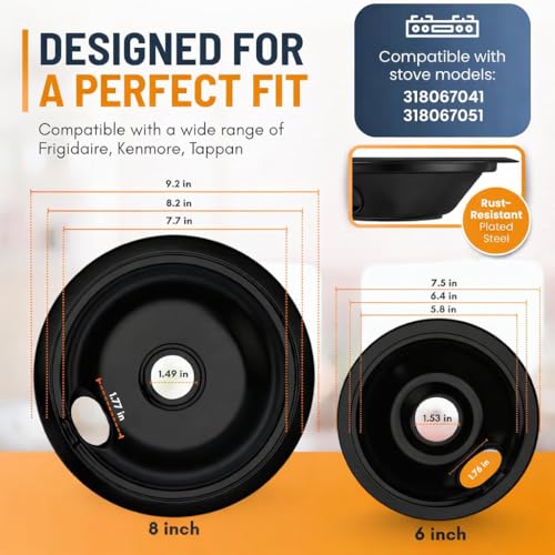 Linda's Essentials 4-Pack Electric Stove Drip Pans 6in & 8in, Frigidaire/Kenmore Compatible (Black)