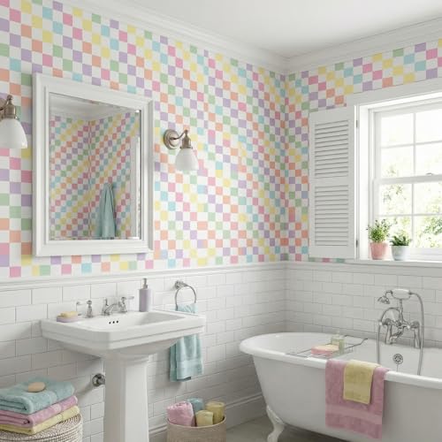 Drydiet Pastel Checker Wallpaper Peel and Stick Contact Paper 15.8 x 118.1 in