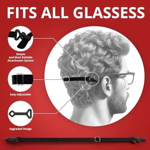 X-Protector Eye Glasses Strap - 4 PCS, Black - Sunglasses Strap with Universal Glasses Holder - Adjustable Eyeglasses Straps