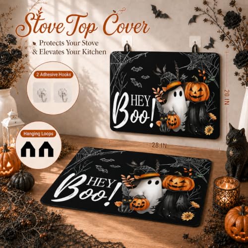 Boo Stove Top Cover 28x20 in Halloween Ghost Design for Electric Stoves