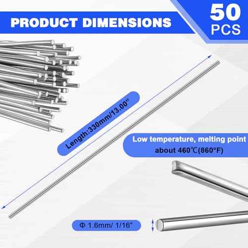 Tandefio 50 Pcs Aluminum Brazing Rods Low Temperature Welding Rods Sticks 716¡Æf-752¡Æf, 1/16"x13" Aluminum Rod Metal Melt Low Melt Solder Pipe Tools for All Position