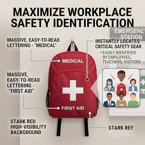 Red NOVO First Aid Backpack Empty Emergency Medical Bag - 16x12x6