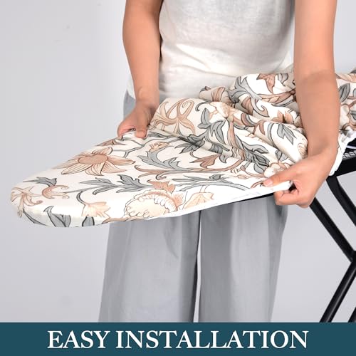 Veiox Ironing Board Cover & Pad 15x54 in, Organic Cotton, Elastic Edge, Yellow/Gray Flowers