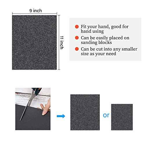 Abrasive Dry Wet Waterproof Sandpaper Sheets Assorted Grit of 400/600/ 800/1000/ 1200/1500 for Furniture, Hobbies and Home Improvement, 12 Sheets (9 x 11 Inch)