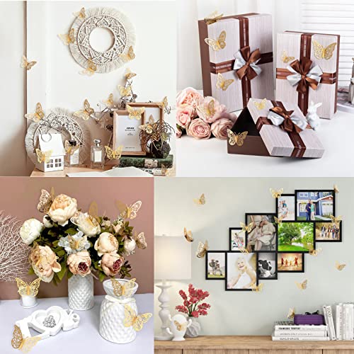 Crosize Gold Butterfly Wall Decorations - 72 Pcs, 3 Sizes & 3 Styles, Removable 3D Murals