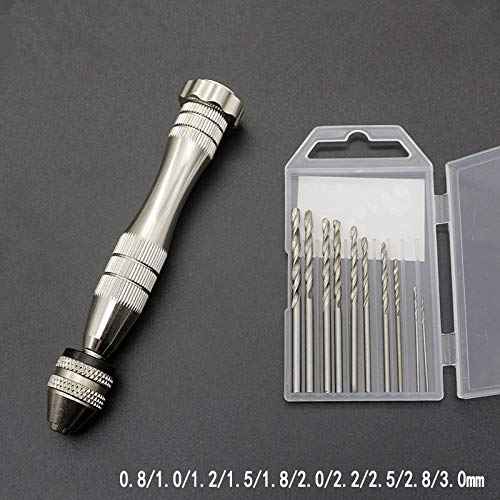 KINGFOREST Precision Pin Vise Hand Drill - Steel Manual Tool with 20-Piece Micro Bits (0.8-3mm) for Resin Casting Molds, Woodworking, Jewelry Making, Model Kits & Miniature Crafting (Silver)