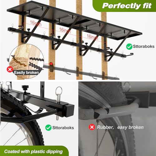 Sttoraboks Bike Storage Rack with Shelf, Bike Wall Mount Garage Stand, Bike Hanger Storage Bicycles Hanger Hooks Bike Hooks for Garage Organizer
