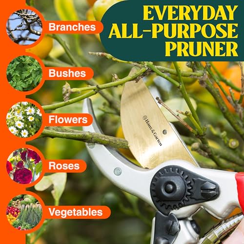 Red Haus & Garten ClassicPRO 8.5" Titanium Bypass Pruning Shears - Professional Garden Clippers