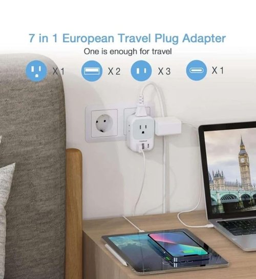 European Travel Plug Adapter Converter, TESSAN International Power Plug Converter with 2 USB, Type C Outlet Adaptor Charger for US to Most of Europe EU Iceland Spain Italy France Germany