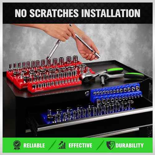 Magnetic Socket Organizer Set, 6PCS Socket Holder, 1/4", 3/8", 1/2" Sockets Holds 143 Pieces Magnetic Sockets Trays (Blue&red, 6 Pcs)