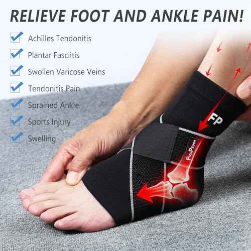 Copper Ankle Brace for Women Men-Ankle Compression Sleeve Support for Sprained Ankle, Plantar Fasciitis Relief & Achilles Tendonitis Brace, Sports, Running, Black, M
