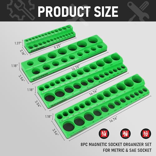 8PCS Socket Organizer Set - Magnetic Holder for 171 Pieces (1/4",