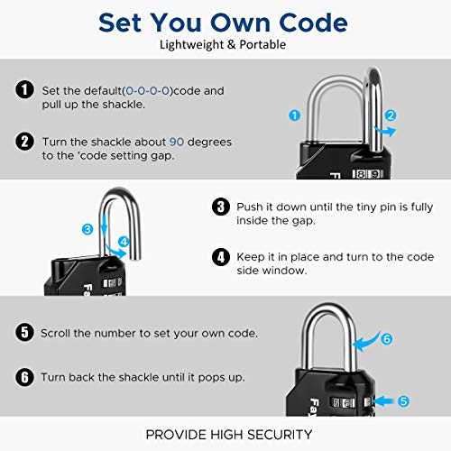 Fayleeko 4-Digit Combination Padlocks 2 Pack for Gym, Locker, Toolbox, Fence, Storage - Black