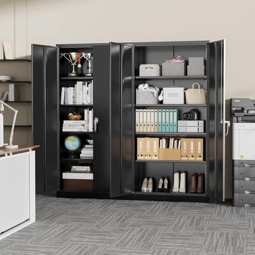 Heavy-Duty Steel Storage Cabinet with Locking Doors, Adjustable Shelves, Black - 72 Inch