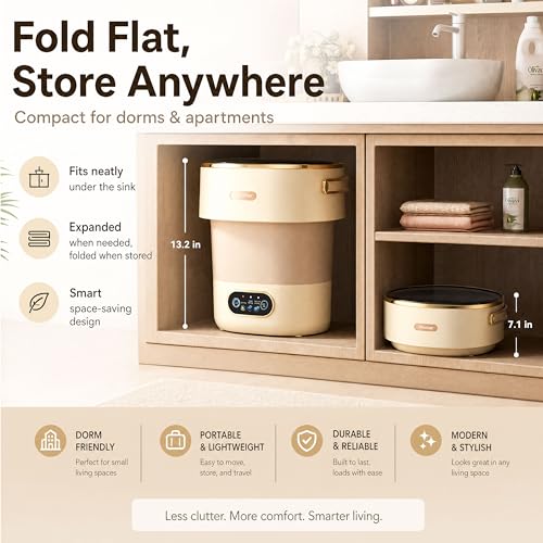 Neliangia Khaki Foldable Portable 17L Mini Washing Machine for Travel & Small Spaces