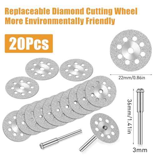 20 pcs 545 Diamond Cutting Wheel Cut Off Discs Coated (22mm) for Dremel Rotary Tool with 402 Mandrel (3mm) 4pcs and Screwdriver for Rotary Tool Accessories