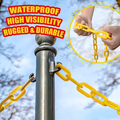Anley 50 FT Plastic Chain Links - Safety Barrier Chains - Rustproof, Lightweight & Easy to Cut - High Visibility for Crowd Control, Caution, Security, Construction Site (2 Inch x 50 Feet, Yellow)