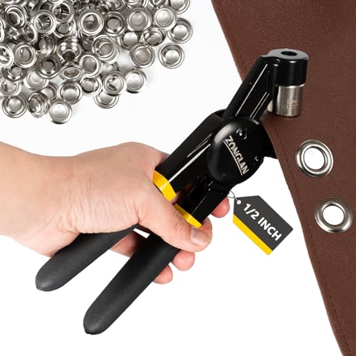 Heavy Duty Grommet Tool Kit with 1/2 Inch Die - 300 Sets of 12MM Grommets, Handheld Rivet Punch for Leather Canvas Fabric, Ergonomic Design, Magnetic Die