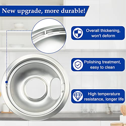 Mejiao 4 Pack 6" & 8" Electric Stove Burner Drip Pans - Chrome Replacement for Whirlpool W10278125 W10196405/06 (Drip Pan New Variant)
