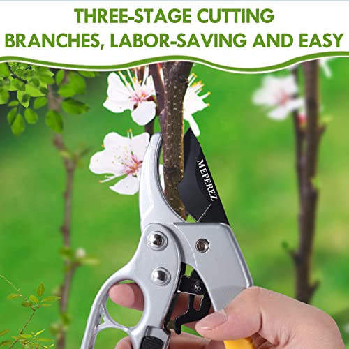 MEPEREZ Modern Pruning Shears - Garden Clippers with 4x Cutting Power, 1-Inch Capacity, Arthritis-Friendly, Easy to Use, Durable Gardening Tool
