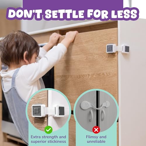 Wappa Baby Child Safety Locks 4-Pack - Adjustable Drawer & Cabinet Locks with Double Lock Option