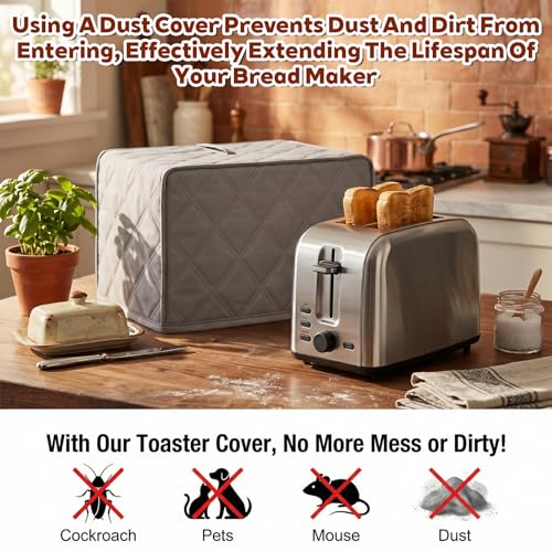 Tweruna Grey 2-Slice Toaster Cover Quilted Polyester Universal Fit