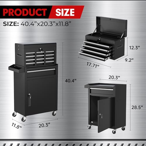 INTERGREAT 5-Drawer Rolling Tool Chest with Lockable Wheels, Detachable Top Box (Black) – High Capacity Garage Workshop Cabinet
