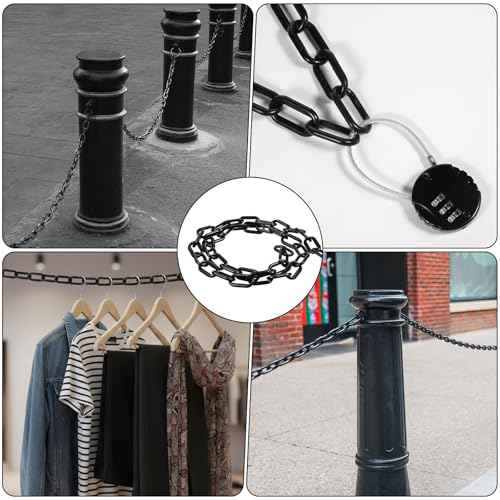 Black Plastic Chain Links, 3 Ft 6mm Plastic Chains with 5 S-Hooks, Linking Chains for Barriers, Crowd Control, Parking, Fences, Gates, Concerts, and Decoration