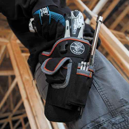 Klein Tools 5183 Tool Bag, Tradesman Pro Drill Pouch, 1680d Material, Drill Holster with Pockets for Tools and Bits