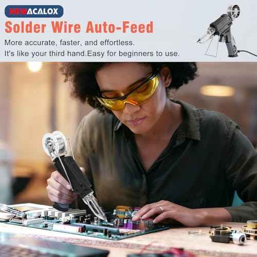 Soldering Iron Kit, Auto Feed Soldering Gun with LCD Display and ¡¾1¡ÆC Precision Temp Control, 8-in-1 Set with Wire, Pump, Tip Cleaner, 5 Tips for Electronics Repair DIY, PCB, SMD