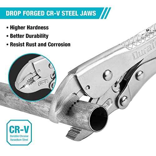 DURATECH 7-Inch Locking Pliers, Premium Cr-V Construction, Curved Jaw Locking Pliers with Wire Cutter, Fit for Clamping Twisting Welding