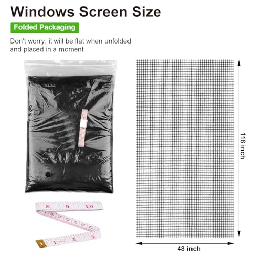 Ouskr 48x118 Inch Black Fiberglass Window Screen Mesh - Durable DIY Replacement Kit
