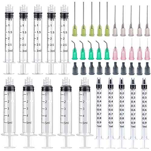 15 Pack 1ml, 3ml, 5ml Measuring Dispenser with14ga, 16ga, 18ga, 20ga Dispensing Accessories and Caps. Measuring and Refilling, Glue Applicator or Oil.