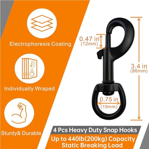 Garwor 3/4-Inch Heavy Duty Swivel Snap Hooks Black Electrophoresis Coating 4 Pack