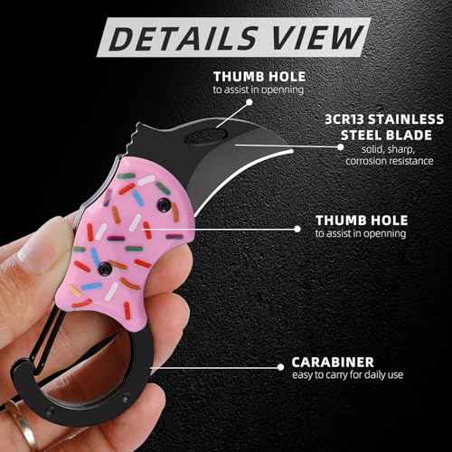 Tactical EDC Pocket Knife Gift for Men - 1.34" Stainless Steel Folding Knives with Safety Lock, Keychain Clip | Compact Survival Knife for Camping, Hiking, Outdoor & Everyday Carry(Donut)