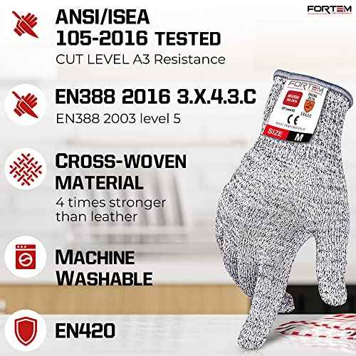 FORTEM Cut Resistant Gloves, 4x, Level 5 Protection Cutting Gloves For Oyster Shucking, Kitchen Work, Food Grade