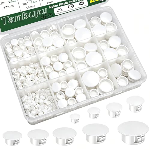 White 200pcs Nylon Hole Plugs Set - 9 Sizes Flush Panel Locking Caps