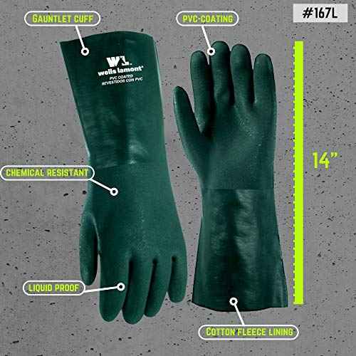 Wells Lamont Heavy Duty 14¡± PVC Coated Work Gloves | Chemical & Liquid Resistant, Cotton Lined | Men's Large (167L)