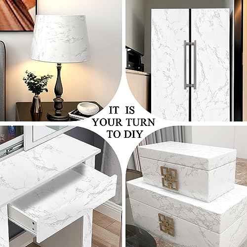 practicalWs Glossy Marble Contact Paper Granite White/Grey Kitchen Countertop Cabinets Furniture Refurbishment Wall Paper Thick Removable Wallpaper Peel and Stick Wall Decor Vinyl Wrap 11.8"x78.7"