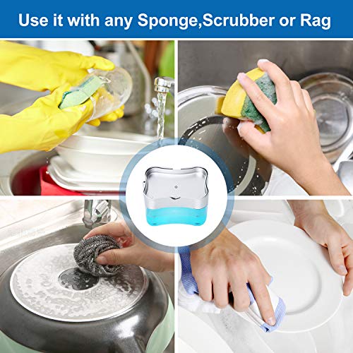 LIFEEZY Silver Soap Dispenser with Sponge Holder, 13oz Kitchen Countertop