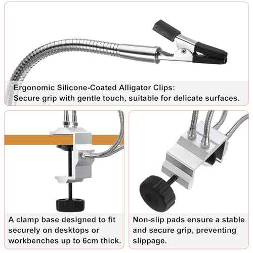 HARFINGTON Soldering Helping Hands, Third Hand Solder Tool Clamp Stand with Flexible Arms 4 Rotatable Alligator Clip for PCB Electronics Repair Assembly Hobby Welding, Silver 10"