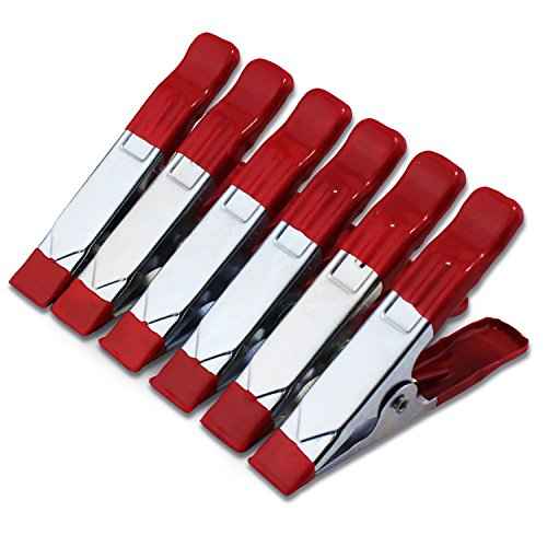 ESUMIC¢ç 6 x 4inch A Metal Spring Clamps, Heavy Duty Spring Metal Spring Clamps, Rubber Coated Tipped Grip Holder For Camping Tarpaulin (Red) (6-Piece)