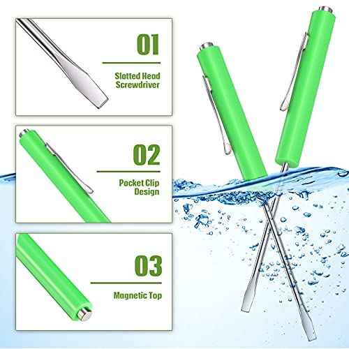 Honoson 5 Pieces Magnetic Mini Pocket Screwdriver with Clip Small Flathead Head Screwdriver Tool Set for Home Office Gadgets Repair Tool Mechanics Electricians Technician(Green)