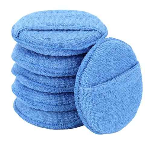 Microfiber Wax Applicator Pads, Car Wax Applicator with Finger Pocket, Buffing & Detail Polishing Foam Pads for Car Cleaning and Fine Polishing (5 inch, 6 Pack)
