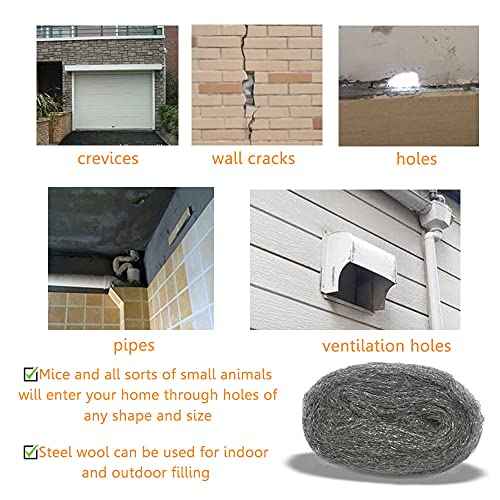 Steel Wool Mice Control, 2 Pack 3" x10 Ft Hole Filler, Gap Blocker, Barrier, Protect Against Animals in Holes Holes, Siding, Pipeline, Vents for Garden, House, Garage