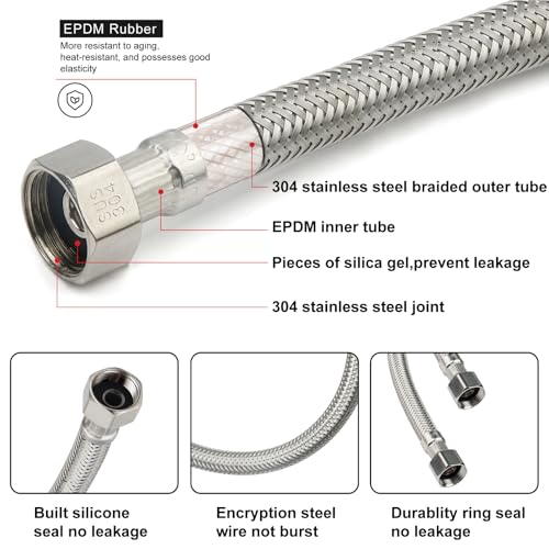 Midanya 24 Inch Stainless Steel Faucet Supply Lines 1/2" FIP x 3/8" Compression - 2 Pack