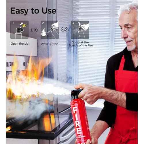 Fire Extinguisher for Home 1Pack, Kitchen, Car, and Grill,Ompact Water-Based A, B, C, K Extinguisher with 6-Year Warranty and Easy Storage.